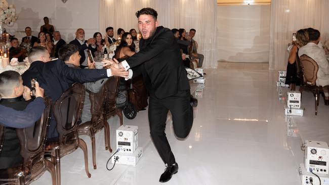 The groomsmen’s NBA-style “Chicago Bulls starting five” entrance. Picture: Emilio B Photography