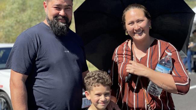 Alex Miriaev, Karyl Wahoo, and Kathryn Miriaev celebrate the impending opening of the Gympie Bypass at a community event on Saturday August 17, 2024.