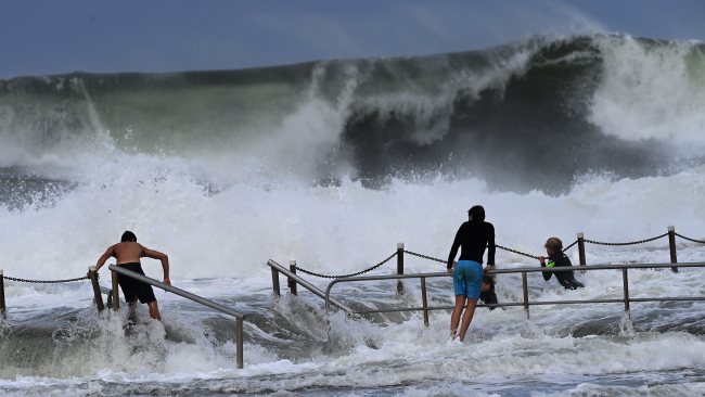 Storms and large swells continue as the East Coast Low brings large waves across Mona Vale Beach. Picture: NCA NewsWire / Jeremy Piper