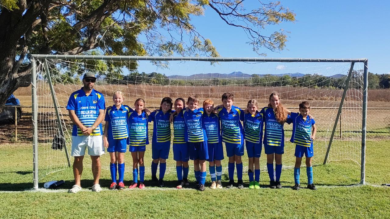 Atherton Eagles U10/11 coach and club Vice President Jimmy Pearsall with players Claire, Natalie, Dawson, Rex, Orran, Nate, Ethan, Zoey, Mya and Nash. Absent: Ava, Cooper and Lewis.