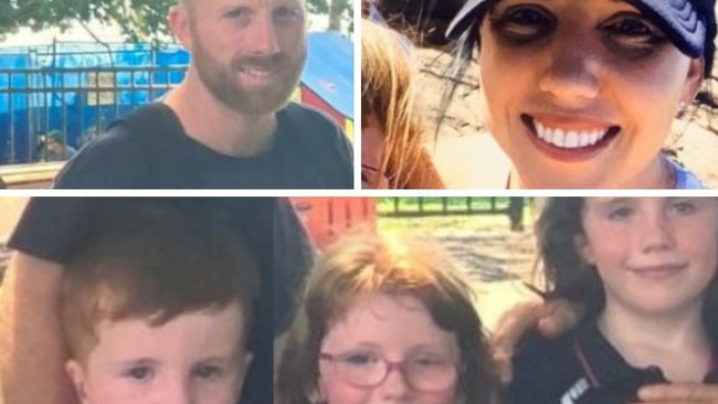 Jessie Lee James, 37, (top right), Timothy Kratzke, 39, and a 9-year-old girl, 8-year-old girl and 5-year-old boy all known to each other left an Esplanade address at approximately 11.30am.