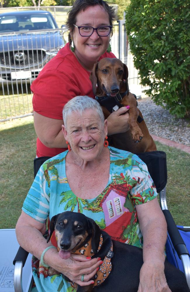 Simone Baker, of East Mackay, holding Arnold and Colleen Baker, of East Mackay, with Franke at the Mackay Dachshunds Christmas Party. Photo: Janessa Ekert