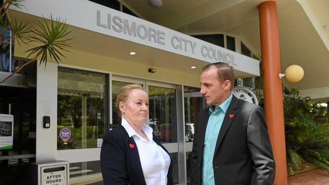 LCC: Lismore City Council General Manager, Shelley Oldham, with Lismore mayor Isaac Smith after announcing a a multi-million dollar black hole in Lismore City Council's budget. Picture: Marc Stapelberg