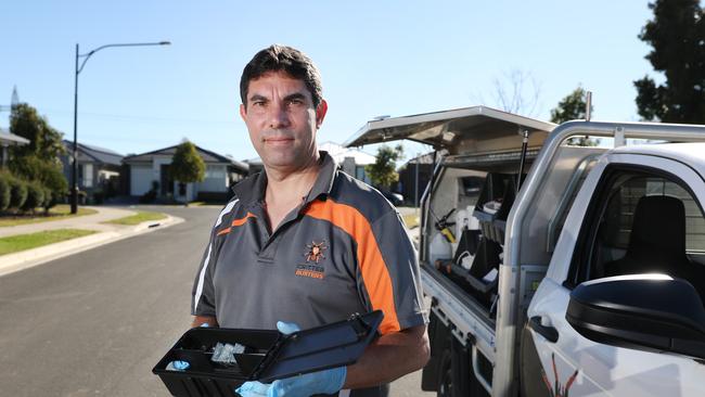 Pictured in Jordan Springs is Michel Fitzpatrick who has been very busy with his pest control business with the influx of mice. Picture: Richard Dobson