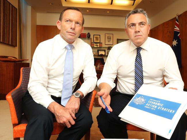 Prime Minister Tony Abbott and Treasurer Joe Hockey prepare for the 2014 Budget. Picture by Gary Ramage