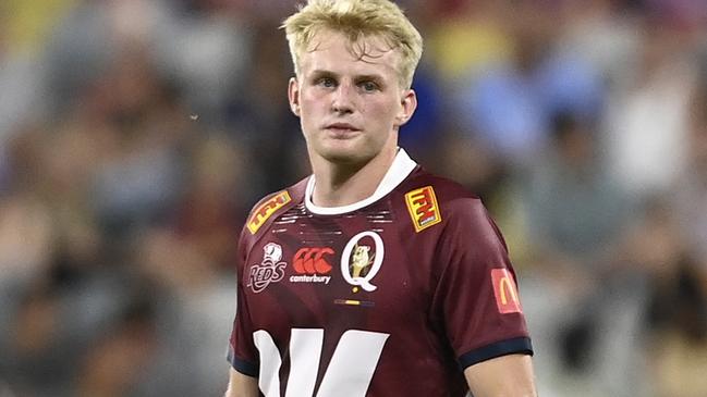 TOWNSVILLE, AUSTRALIA - FEBRUARY 25:  Tom Lynagh of the Reds looks on during the round one Super Rugby Pacific match between Queensland Reds and Hurricanes at Queensland Country Bank Stadium, on February 25, 2023, in Townsville, Australia. (Photo by Ian Hitchcock/Getty Images)