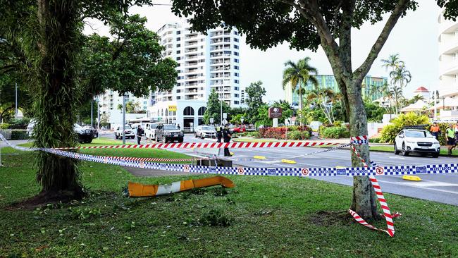 Scene of a helicopter crash on the roof top of the Double Tree Hilton hotel on the Cairns Esplanade on Monday, August 12. Picture: Brendan Radke