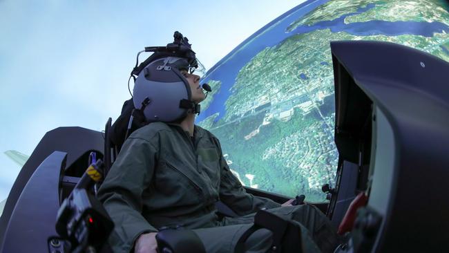 A fighter pilot in F-35 advanced flight simulator. Picture: Lockheed Martin