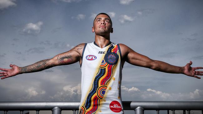 Bradley Hill in Hawthorn’s 2015 AFL indigenous jumper.