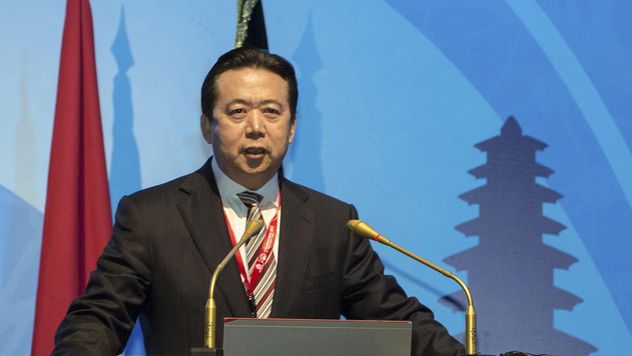 Interpol boss Meng Hongwei was detained by authorities in China earlier this month and hasn’t been seen since. Picture: Du Yu/Xinhua via AP