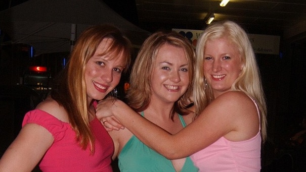 Cara Gillman, Elissa Jenkins and Carla Duncan on Flinders Street East Pic Bryan Lynch AD076049