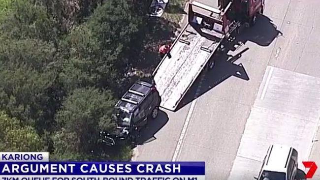 The M1 crash scene after crash. Picture: Channel 7 News