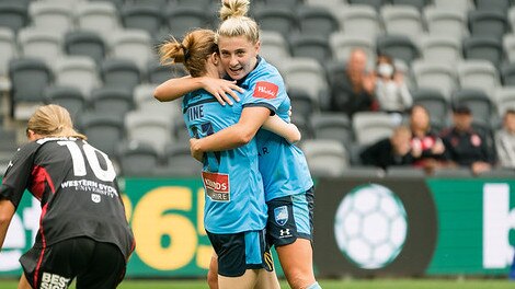 Cortnee Vine and Remy Siemsen in their win over the Wanderers in their first W-League match. Pic: Jaime Castaneda