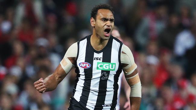 Collingwood's Travis Varcoe booted his team’s first three, and later put the Pies in front in the final term. Picture. Phil Hillyard