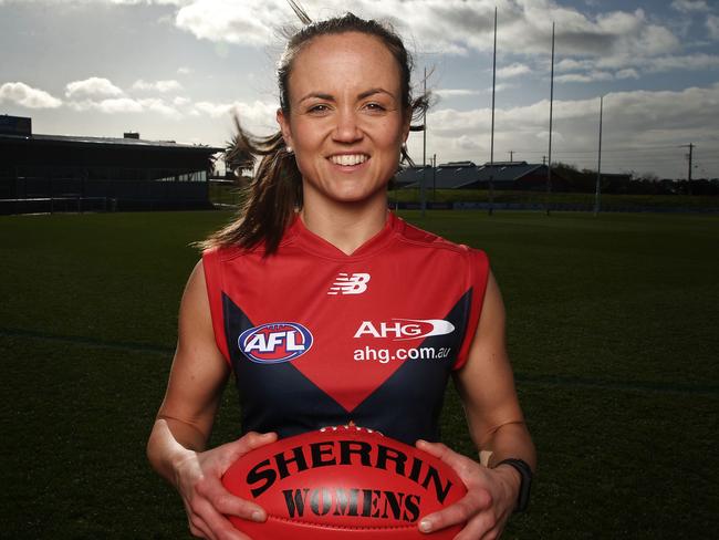 MELBOURNE, VICTORIA - JULY 13: Daisy Pearce poses during the announcement of the final AFL Women's Exhibition Match with the Western Bulldogs to host Melbourne at Whitten Oval on July 13, 2016 in Melbourne, Australia. (Photo by Scott Barbour/AFL Media/Getty Images)