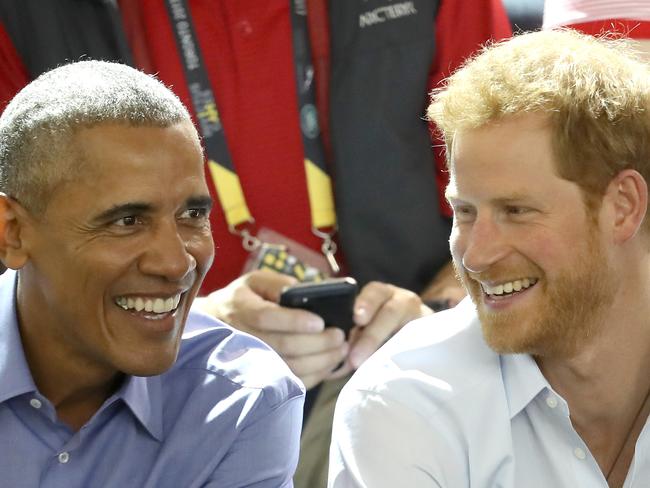 TORONTO, ON - SEPTEMBER 29:  Former U.S. President Barack Obama and Prince Harry on day 7 of the Invictus Games 2017 on September 29, 2017 in Toronto, Canada.  (Photo by Chris Jackson/Getty Images for the Invictus Games Foundation )