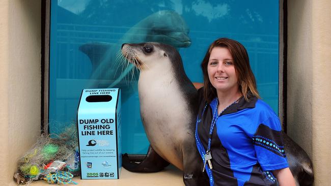 Ms Cross with Clamity the dolphin and Maxine the seal back in 2016.