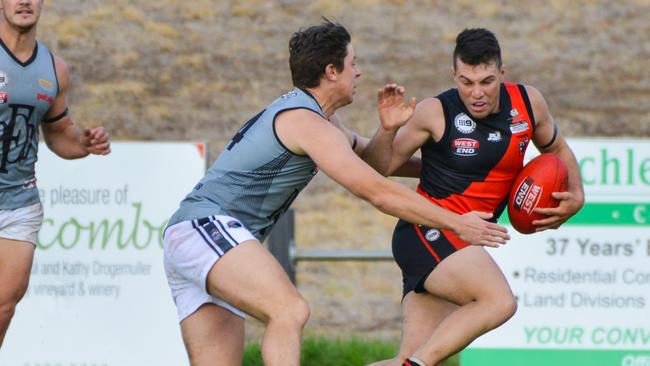 Tea Tree Gully's Peter Persinos (right) was in fine touch for the Wolves. Picture: AAP/ Brenton Edwards