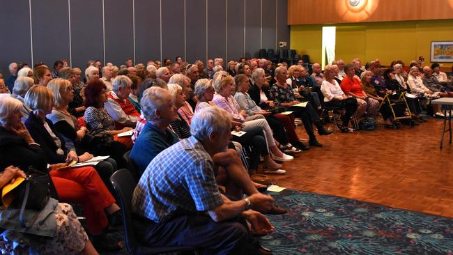 Crowds flocked to Philip Nitschke’s ‘Euthanasia and Suicide for Dummies’ workshop at Robina Community Centre. Photo: Steve Holland