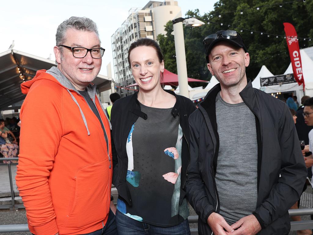 From left, Peter West and Jen Cane, of Sandy Bay, and Chris Hanger, of Sydney. Picture: LUKE BOWDEN