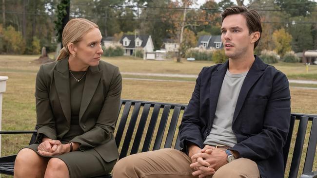 Toni Collette and Nicholas Hoult, in Juror #2. Picture: Claire Folger/Warner Bros.