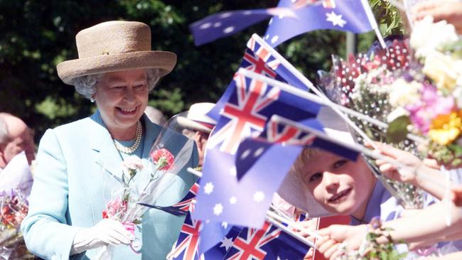 Queen Elizabeth II smiles on a royal walkabout in Launceston, Tasmania on March 29, 2000.