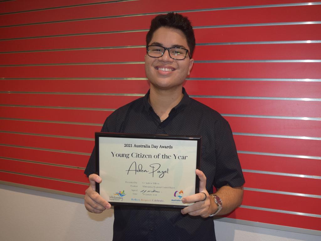 Airlie Beach/Proserpine Young Citizen of the Year Aiden Payet with his award. Photo: Elyse Wurm