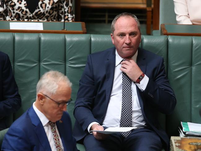 PM Malcolm Turnbull and Deputy PM Barnaby Joyce  in Question Time in the House of Representatives Chamber, at Parliament House in Canberra. Picture Kym Smith