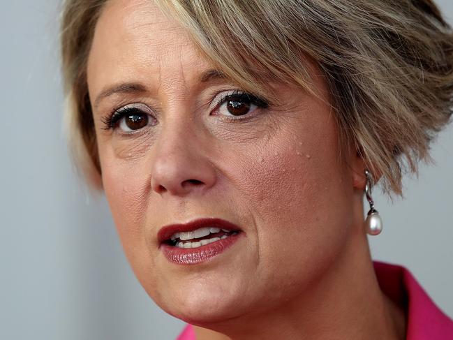 Senator Kristina Keneally at a doorstop at Parliament House in Canberra.