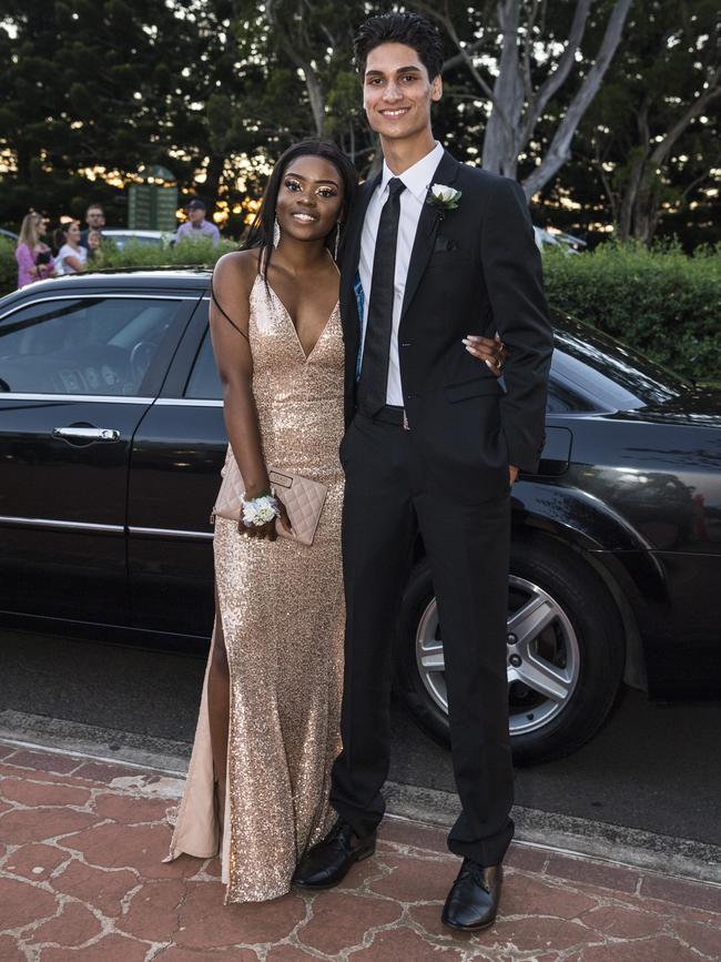 Nyengela Mwajuma and Dilshan Mikkelson at Centenary Heights State High School formal at Picnic Point, Friday, November 20, 2020. Picture: Kevin Farmer