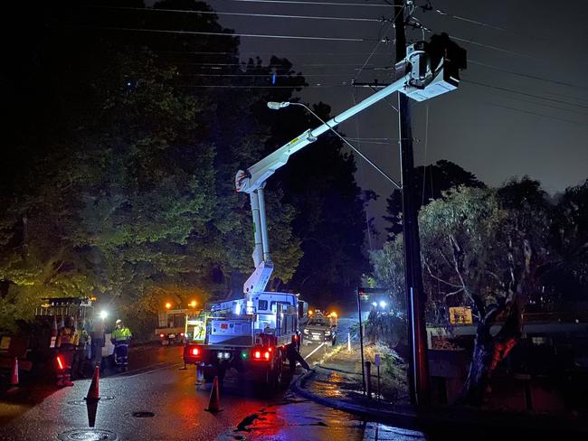 A woman has been killed in a freak accident when a huge limb of tree snapped and crushed her car at Stirling. Three of her passengers survived, one has been taken to hospital with non life threatening injuries. Picture: Harvey Biggs/Nine News Adelaide