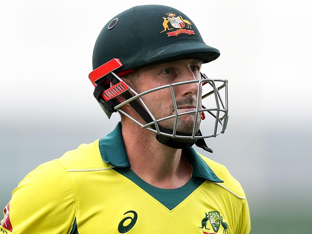 Australian cricketer Shaun Marsh leaves the field after being dismissed by Pakistani cricketer Junaid Khan during the third one day international (ODI) cricket match between Pakistan and Australia at Sheikh Zayed Stadium in Abu Dhabi on March 27, 2019. (Photo by MAHMOUD KHALED / AFP)