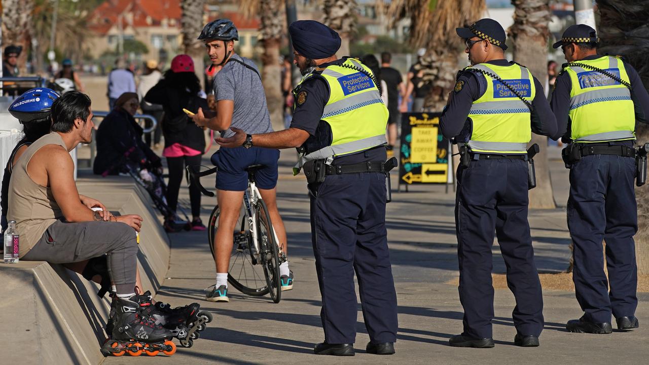 Victoria Police Protective Services Officers in St Kilda in April. Picture: Scott Barbour/AAP