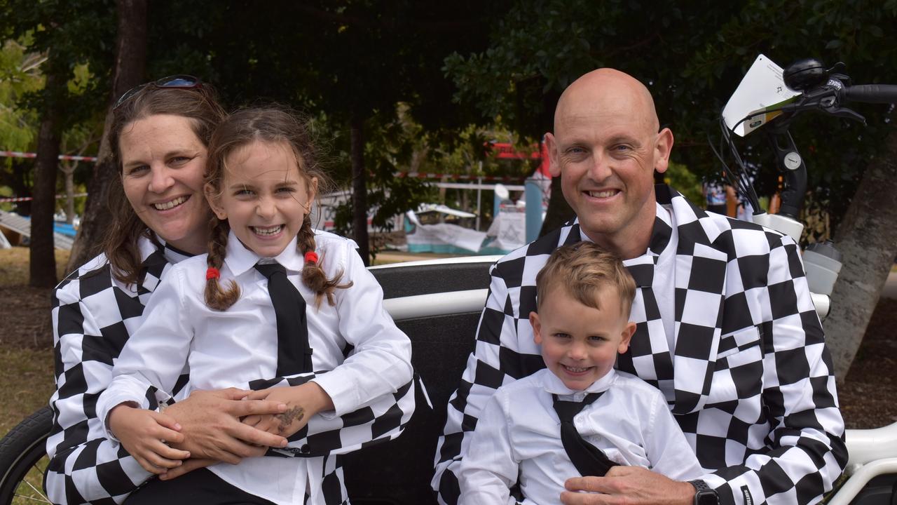 Looking dapper as a family are (from left) Christie Walters with Samantha Walters, 6, and David Walters with William Walters, 4, at the River2Reef Ride. Picture: Tara Miko