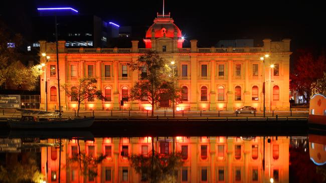 TMAG bathed in red to celebrate Dark Mofo Picture: LUKE BOWDEN