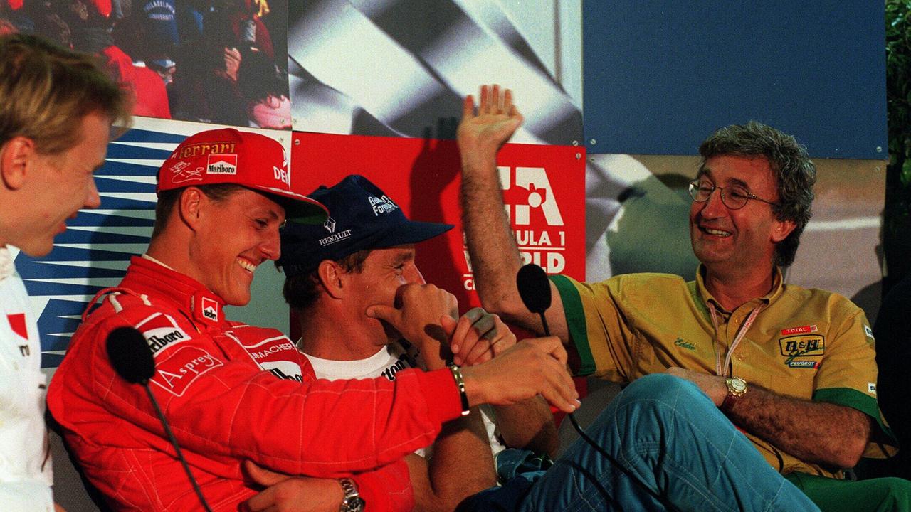 Mika Hakkinen, Michael Schumacher, Gerhard Berger and Jordan at the 1996 Australian Grand Prix.