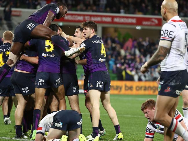 Joe Stimson celebrates a try.