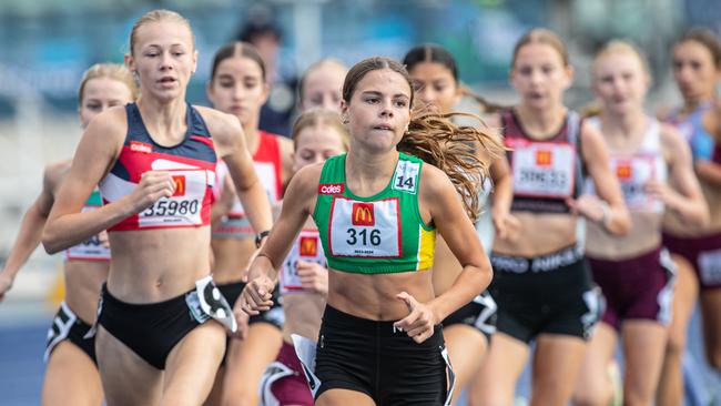 Girls U14 800m timed final 2. Picture: Julian Andrews