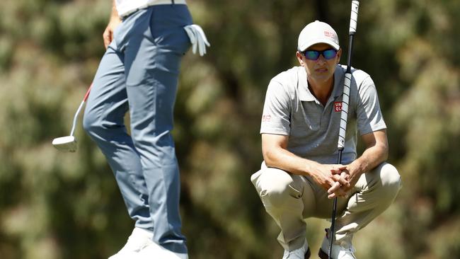 MELBOURNE, AUSTRALIA - DECEMBER 03: Adam Scott lines up his putt on the 3rd hole during Day 3 of the 2022 ISPS HANDA Australian Open at Victoria Golf Club December 03, 2022 in Melbourne, Australia. (Photo by Darrian Traynor/Getty Images)