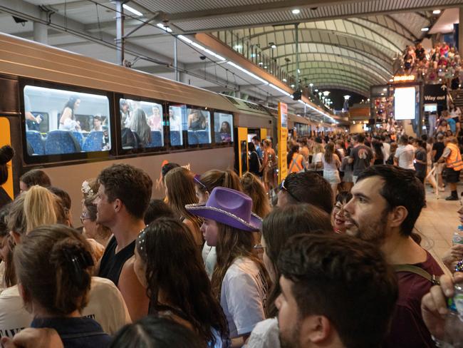 SYDNEY, AUSTRALIA - February 23, 2024, Transport chaos at the Olympic Park train station after Taylor SwiftÃs concert, as crowds of people are leaving. :   Picture: NCA NewsWire / Flavio Brancaleone