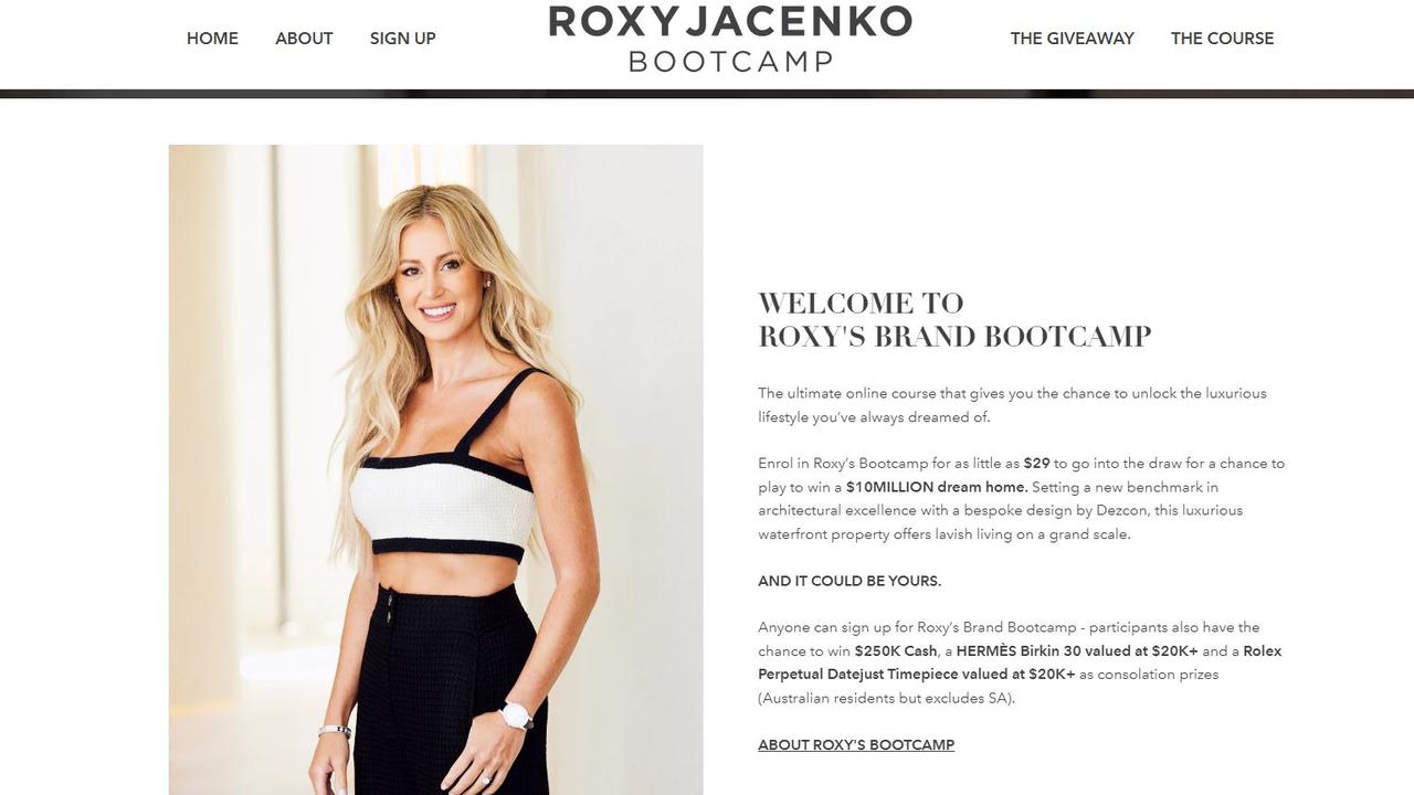 The Bootcamp website is heavily focused on Roxy Jacenko.