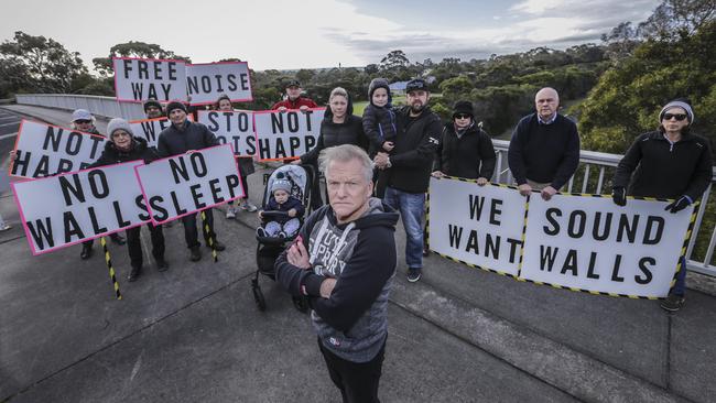 Greg Spence (centre) and some of his Dromana neighbours say traffic noise on the Mornington Peninsula Freeway is unbearable. Picture: WAYNE TAYLOR