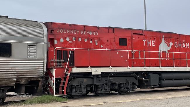 MONDAY, September 16: The Ghan sits damaged in the Alice Springs terminal after a collision with a cattle truck. Picture: Gera Kazakov