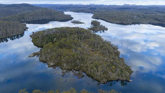 Halls Island in Lake Malbena is the site of one of the controversial developments approved in the state’s World Heritage Area. Picture: Rob Blakers