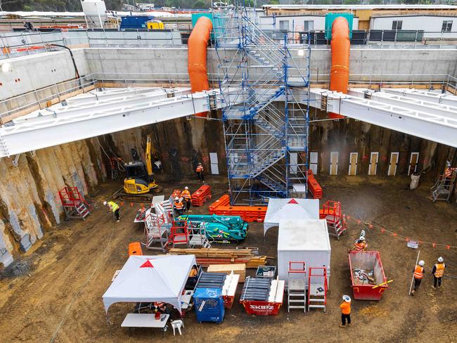 BURWOOD, NOVEMBER 26, 2024: Works underway on the Suburban Rail Loop (SRL) site at Burwood. Picture: Mark Stewart