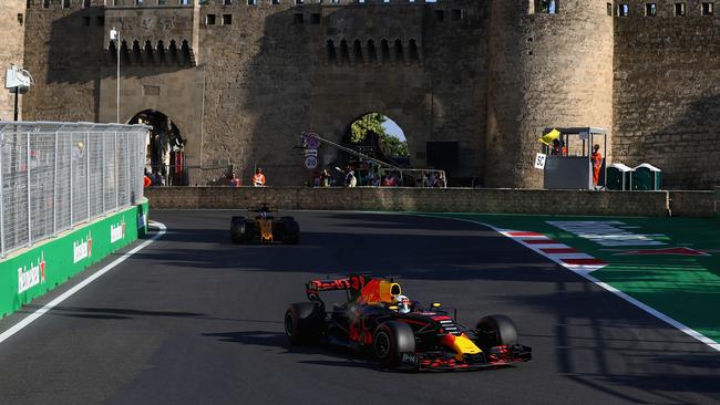 Ricciardo in action on his way to a podium finish in Baku, Azerbaijan in 2017. (Photo by Clive Rose/Getty Images)