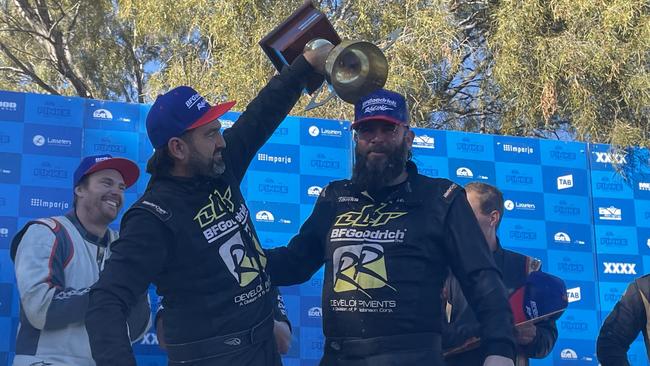 Driver Beau Robinson and navigator Shane Hutt were given the King of the Desert title after winning the 2024 edition of Finke. Picture: Gera Kazakov