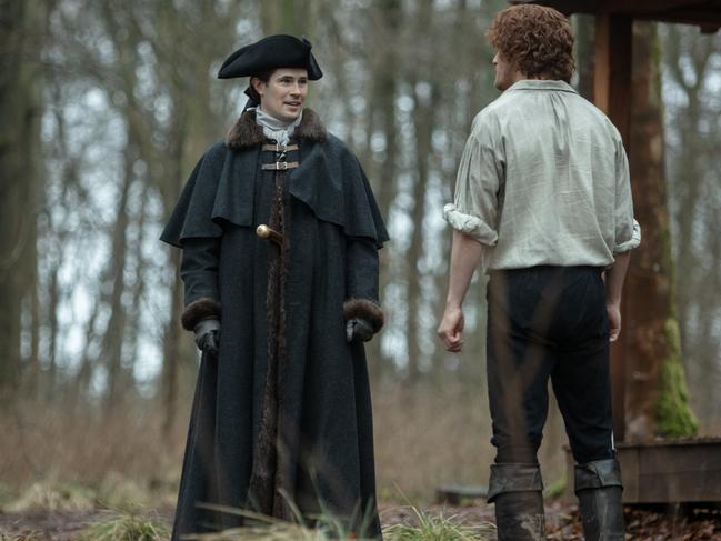 Lord John Grey (David Berry) and Jamie Fraser (Sam Heughan) have a unique relationship.