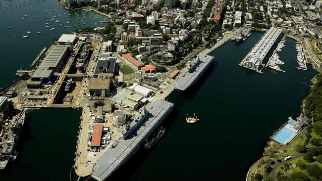 Aerial shot showing the number of berths at Garden Island. Picture: John Appleyard.