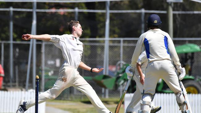 Valley bowler Flynn Thomason Cricket Sandgate Redcliffe V Valley Saturday September 30, 2023. Picture, John Gass